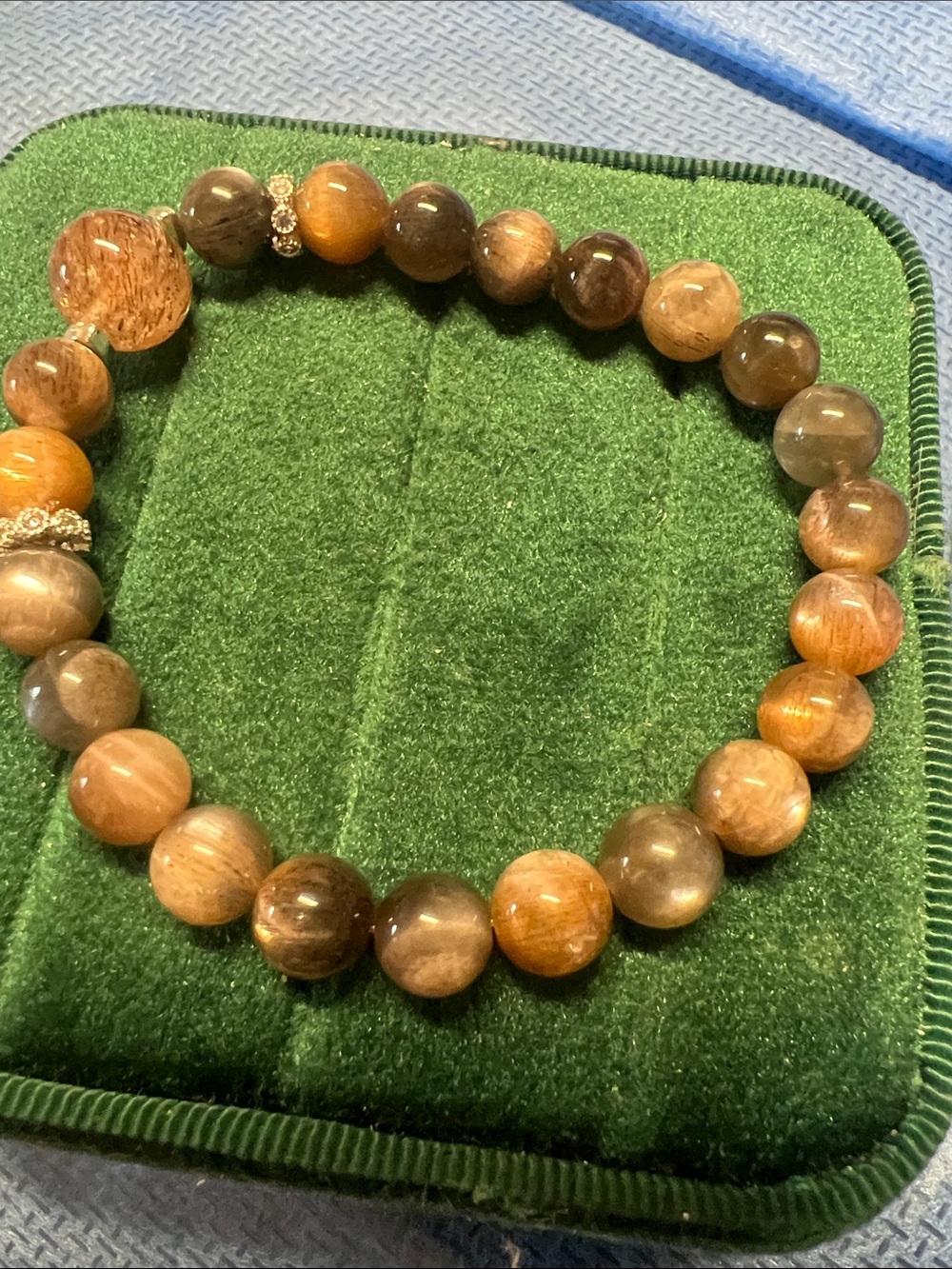 Natural Brown Rutilated Quartz Beaded Bracelet -colorful moonstone